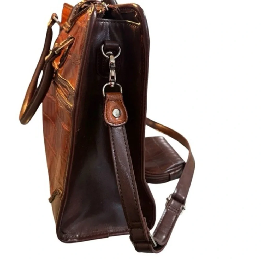 Coldwater Creek Faux Leather Crocodile‎ Embossed Brown Briefcase Tote Bag